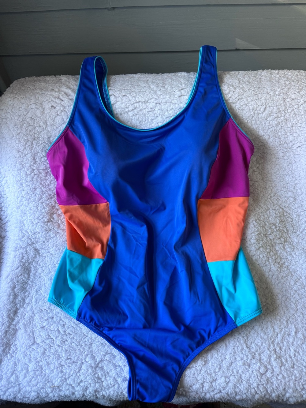 Lands' End Colorblock One-Piece Swimsuit - Blue, Pink, Orange, Aqua, 26W